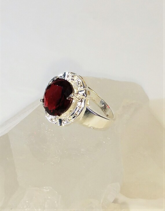 Sterling Silver Garnet Red Ring, -  Size 8  -  re… - image 4