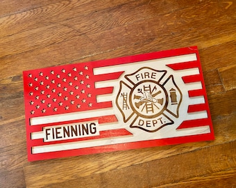 Custom Firefighter Maltese Cross Flag - Engraved Firefighter Flag - Thin Red Line - Personalized Engraved Flag - Fireman Gift - Retirement