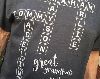 Unique Grandparent / Great Grandparent Shirt - Custom Grandkids Names Grandparent Crossword, Birthday, Unique Father's Day Gift Grandpa Gift