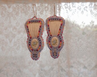 Dentalium beaded fan earrings