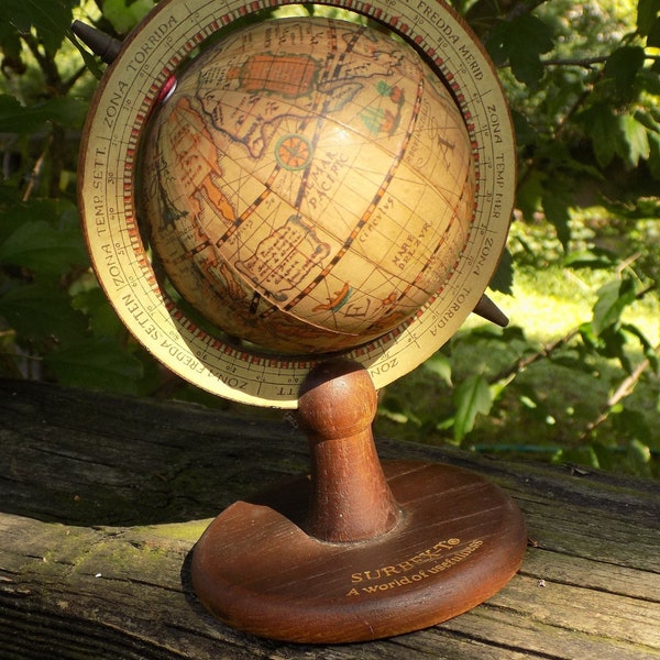 Vintage Small Wooden Spinning Zodiac Sign Globe. A (SURBEX-T A World Of Usefulness) Nice Desk or Shelf Decoration For an Office.