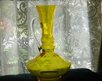Vintage Genie Glass Bottle~An Elegant Mid Century Yellow Genie Style Bottle~Vase~For Shelf Display~Add Flowers Makes a Great Gift~