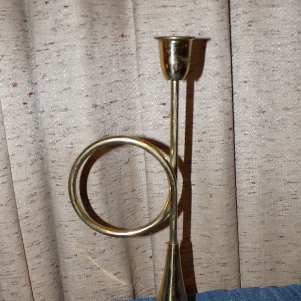 A Vintage Bugle Shaped Brass Candlestick Holder, A Vintage Horn/Bugle/Trumpet Shaped Brass Candlestick Holder, Nice All Year Decoration