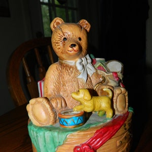 Vintage Christmas Music Box, Collectible Bear, Holiday Music, Christmas Decor, Wind it up and Listen to the Music Play &quot;Jingle Bells&quot;