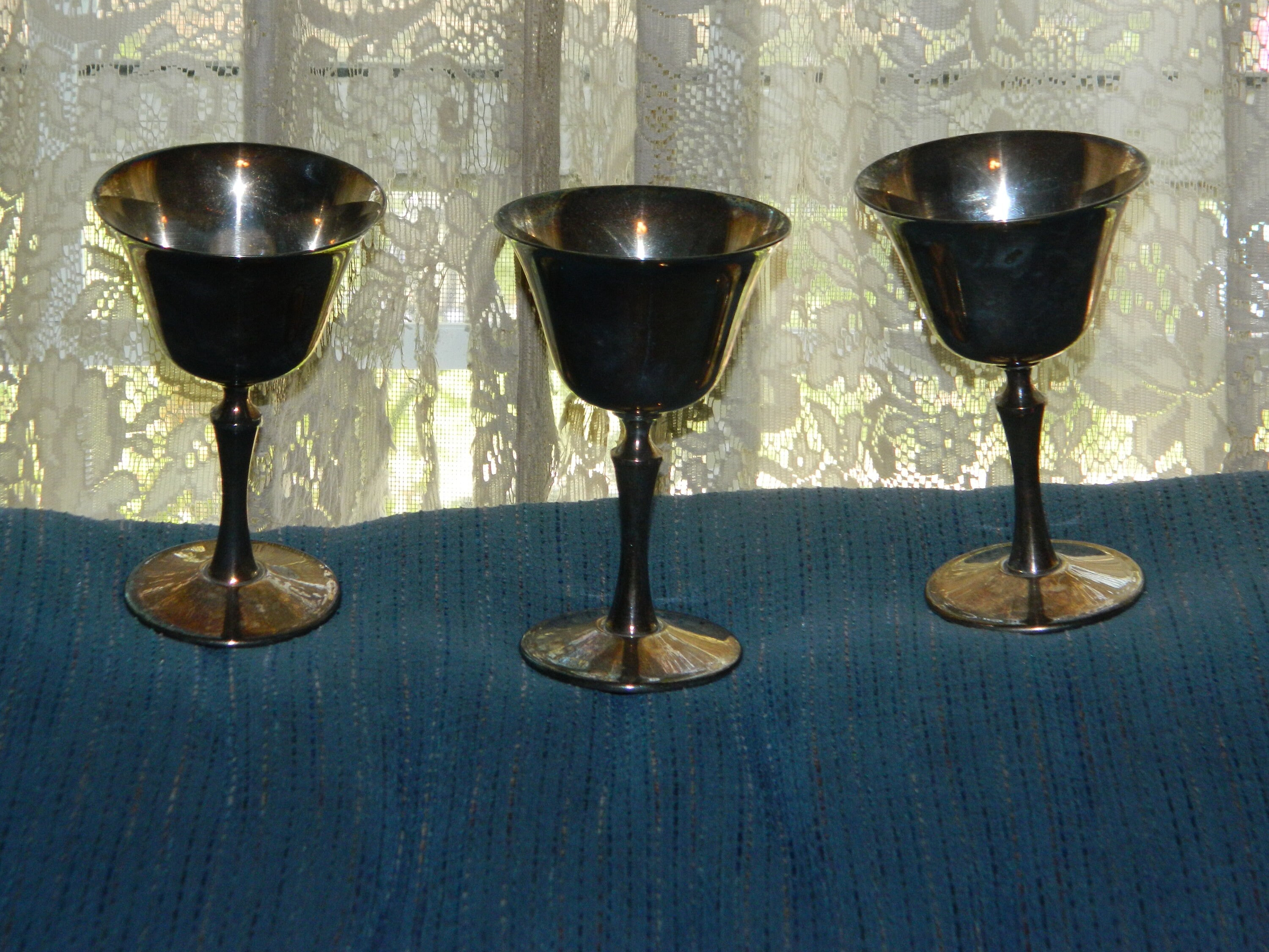 Vintage 3 pc. Set of Silver Plate Goblets. A Set of Wedding Celebration Goblets for Toasting. Champagne Goblets, Wedding & Holiday Party Fun