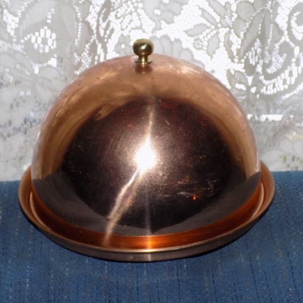 A Vintage Copper & Brass Serving Cheese Bowl or Dome w/ a Brass Knob. A Great House Warming or Wedding Gift. A Copper Decoration