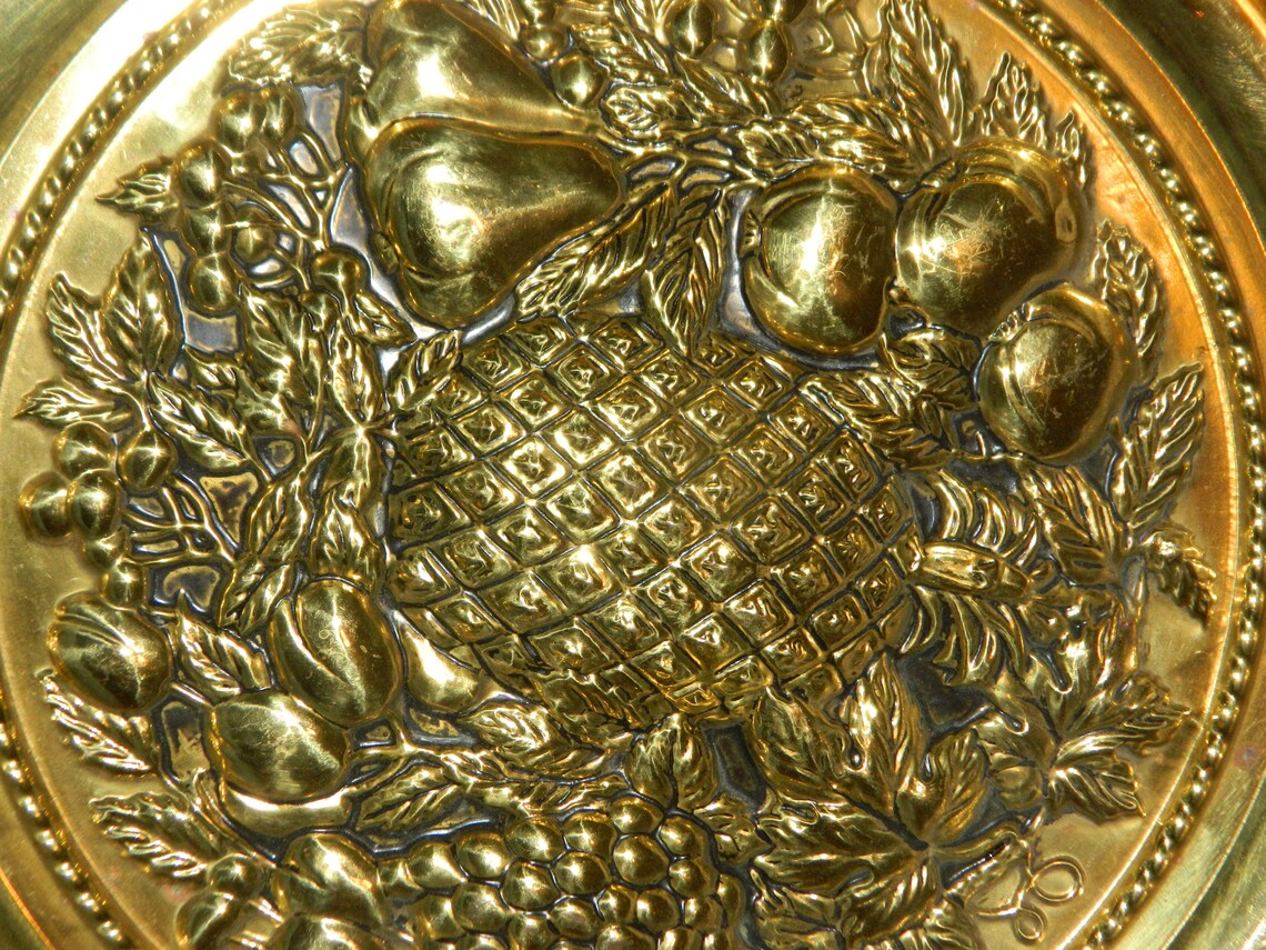 Vintage Embossed Brass 16.5 Wall Plate w/a Fruit Design. Etsy