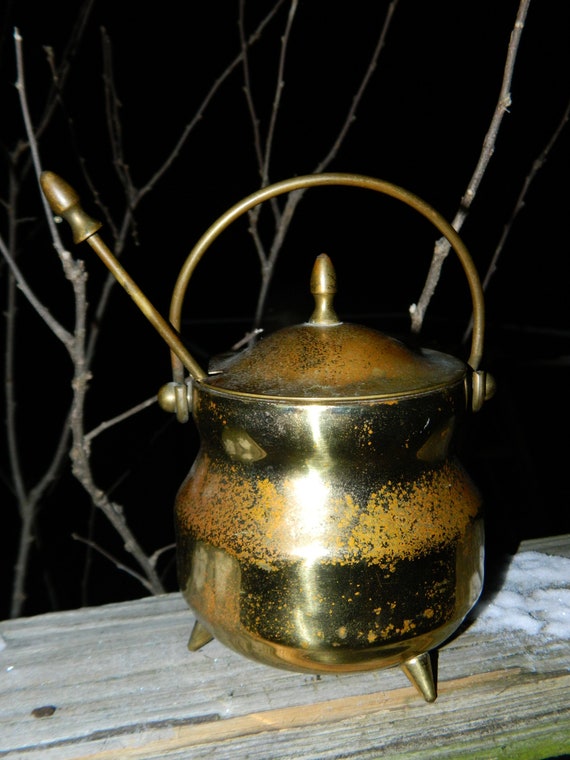Vintage Brass Fire Starter Pot W Clay Stick Three Footed Etsy