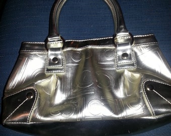 A Small Silver Liz Claiborne Purse-A Gorgeous Small Handled Bag is Holiday Ready~w/ 3 Pockets-2 That Have Zippers-a Middle Snap-Cloth Lining