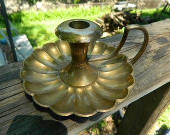 A Floral Vintage Large Brass Candlestick Holder~Mid~Century Brass~Antique Brass~Wedding Decor~Brass Ornate Candlesticks Holder~Mantel Decor~