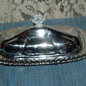 Vintage 3 Piece Chrome Plated & Glass Butter Dish. A Uniquely Shaped Light Weight Butter Dish w/ Glass Dish Inside.