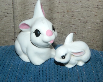 A Vintage Set of Easter Rabbit Figurines~Cute~N~Glossy~Mother & Baby Rabbit~Easter Bunny Statues~A Great Addition To your Easter Collection