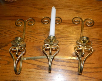 Gold Tone Metal~{3}~Candle Holder~Movable Arms~{3}~Candle Stick Holder~Candle Wall Decoration~Circles & Hearts Candle Holder Design~