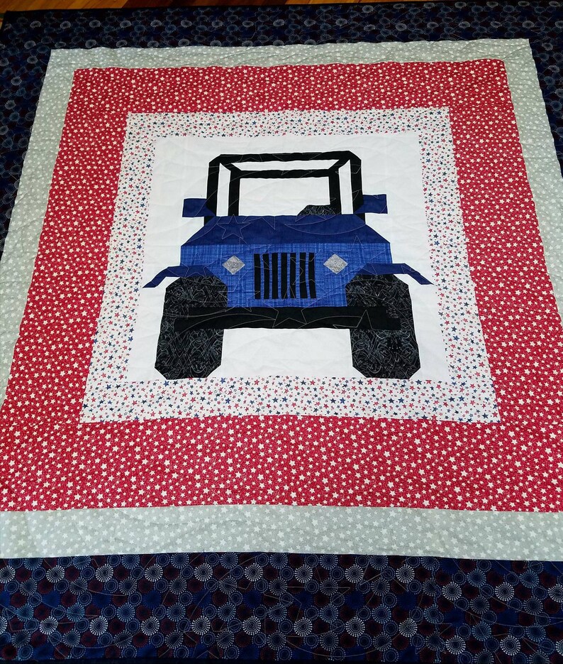 Blue Jeep Quilt Blanket Throw Etsy