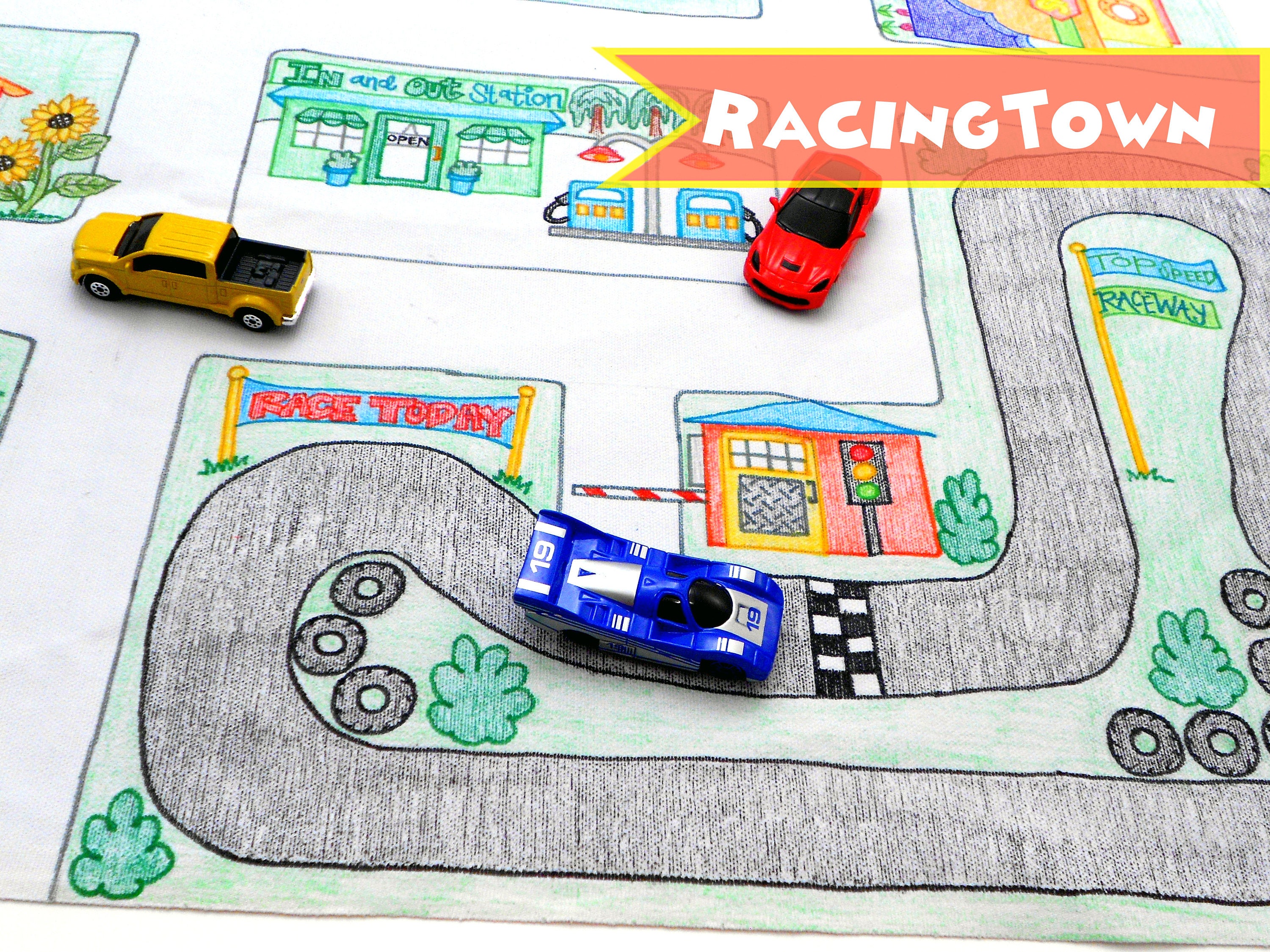 Car Play Mat Racingtown Kids Floor Mat Fabric Unique Etsy