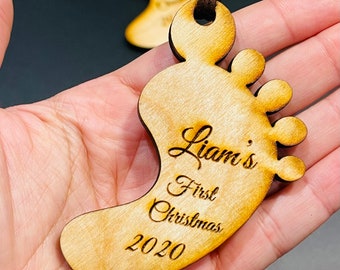 Christmas Baby's Footprint Ornament - Personalized - Laser engraved