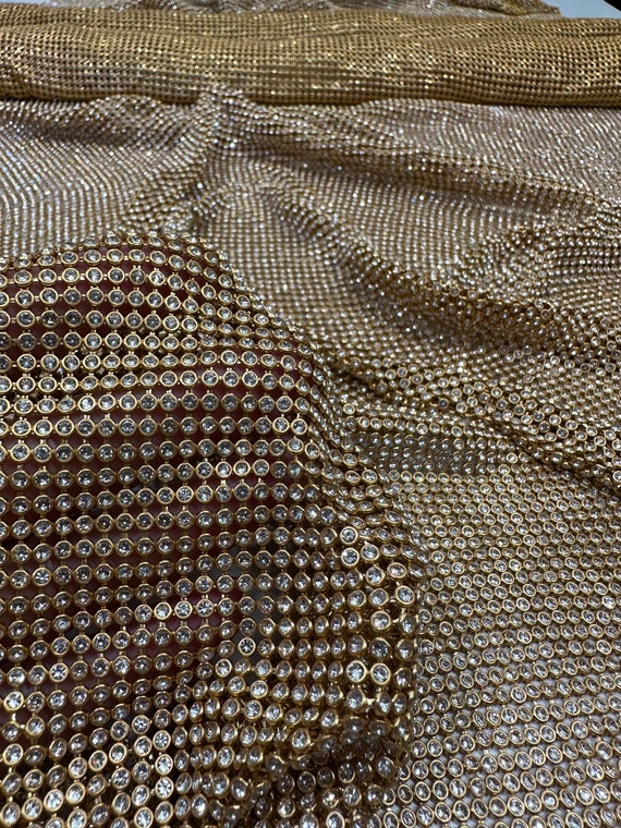 Gold Rhinestone Sheet, Gold Crystal Fabric, Gold Rhinestone Fabric 