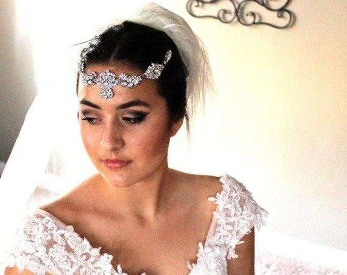 CRYSTAL bridal forehead tiara, Rhinestone Bridal Headpiece, Crystal Hair Tiara, Bridal Headband
