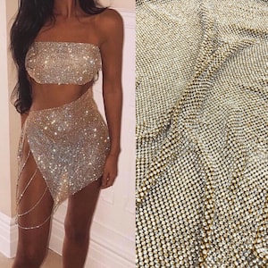 DIY Crystal Dress, JUST Gold Rhinestone Sheet, Gold Crystal Fabric, Gold Rhinestone Fabric