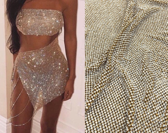 DIY Crystal Dress, JUST Gold Rhinestone Sheet, Gold Crystal Fabric, Gold Rhinestone Fabric