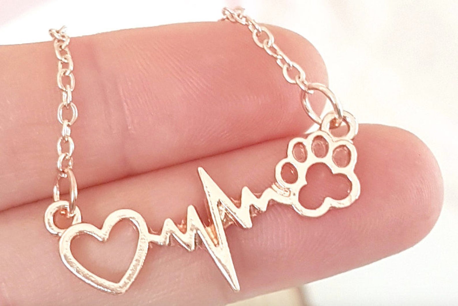Cat or Dog Paw Necklace Heartbeat Necklace Heart Necklace Etsy