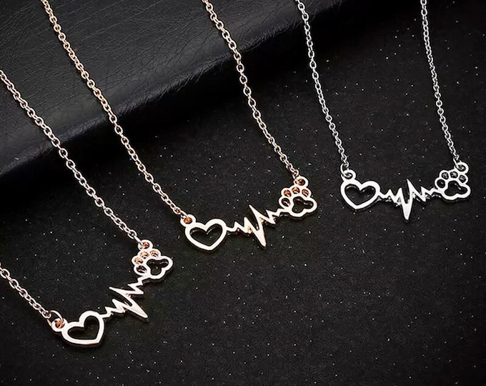 Cat or Dog Paw Necklace | Heartbeat Necklace | Heart Necklace