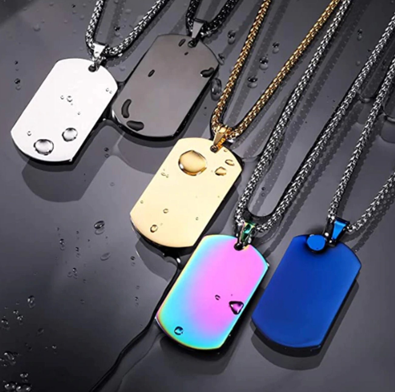 Dog Tag Necklace, Dog Tag Military Army Nameplate Engraved ID, Blank,  Silver, Gold, Rose gold Color, New Pendant Stainless Steel Jewelry