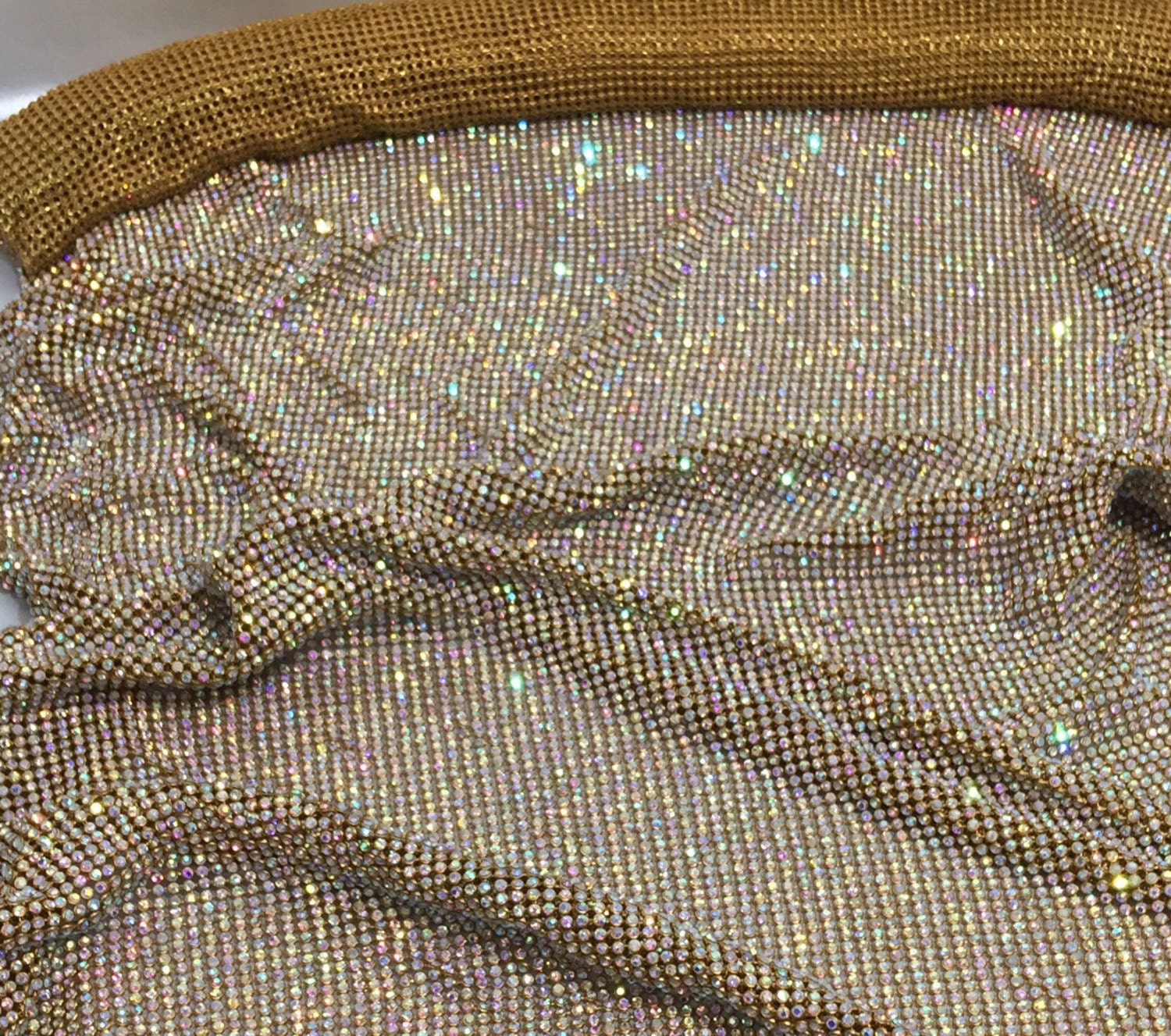 Gold Rhinestone Sheet with AB Crystal, Gold Rhinestone Fabric with AB