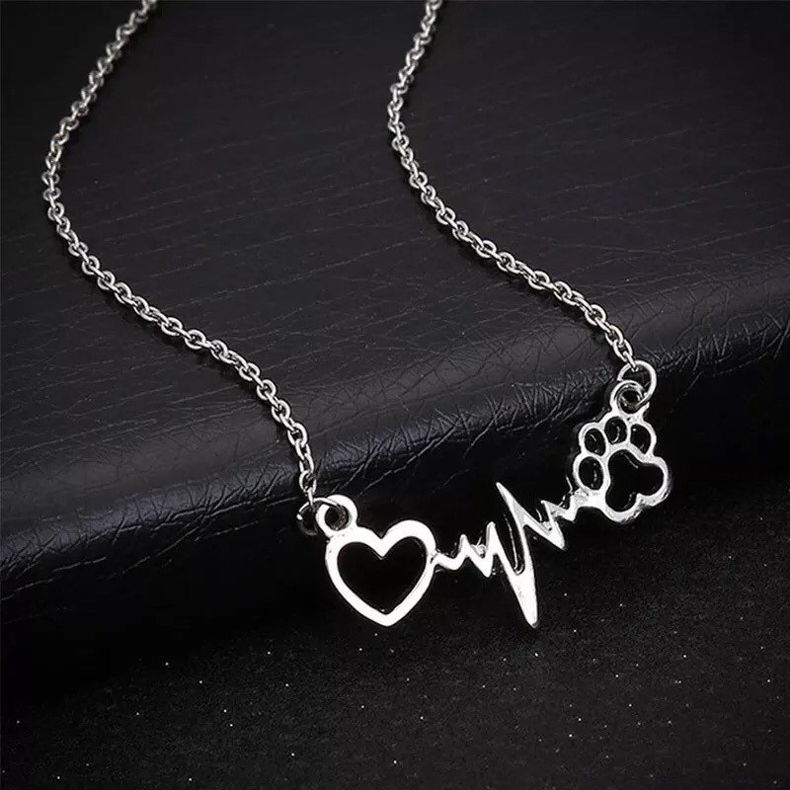 Cat or Dog Paw Necklace Heartbeat Necklace Heart Necklace Etsy