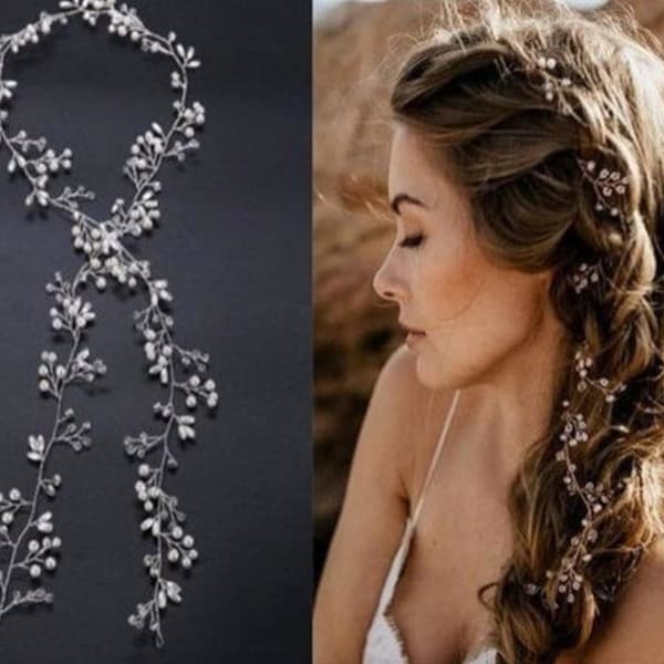 Pearl and Crystal Beads Bridal Hair Vine, wedding head piece, bridal hair accessories