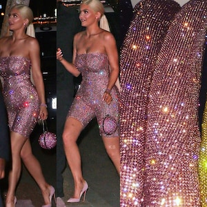 DIY Kylie Jenner Birthday Dress, JUST Rose Gold Rhinestone Sheet, Rose Gold Crystal Fabric