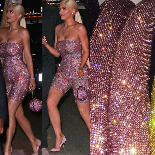 DIY Kylie Jenner Birthday Dress, JUST Rose Gold Rhinestone Sheet, Rose Gold Crystal Fabric