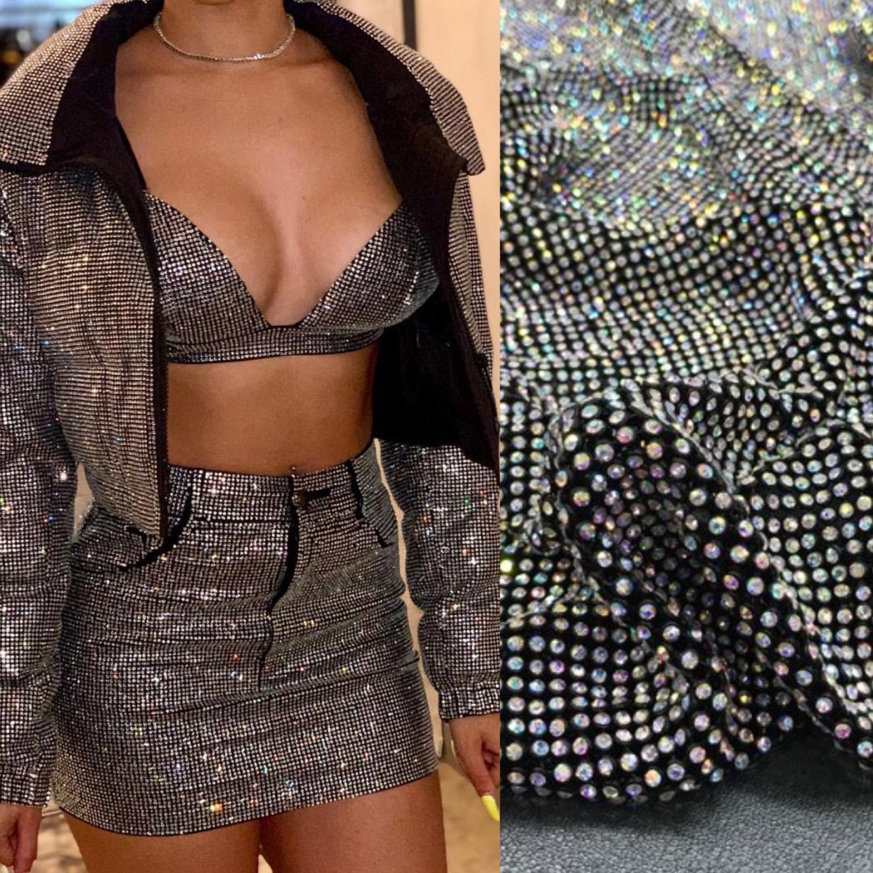 DIY Rhinestone Jacket, JUST Rhinestone Sheet, Crystal Fabric