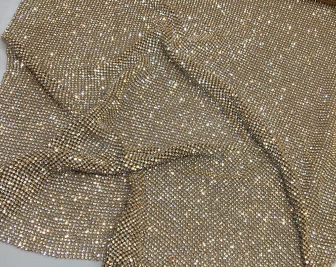 1/2 Gold Rhinestone Sheet, 1/2 Gold Crystal Fabric, Half Gold Rhinestone Fabric
