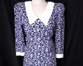 Vintage My Michelle Floral Dress Gunne Sax Style size 9 10 Navy Blue and White