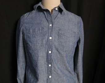 Vintage Lands End Denim Shirt Top Bluse Größe 5 P Damen Button Down Front