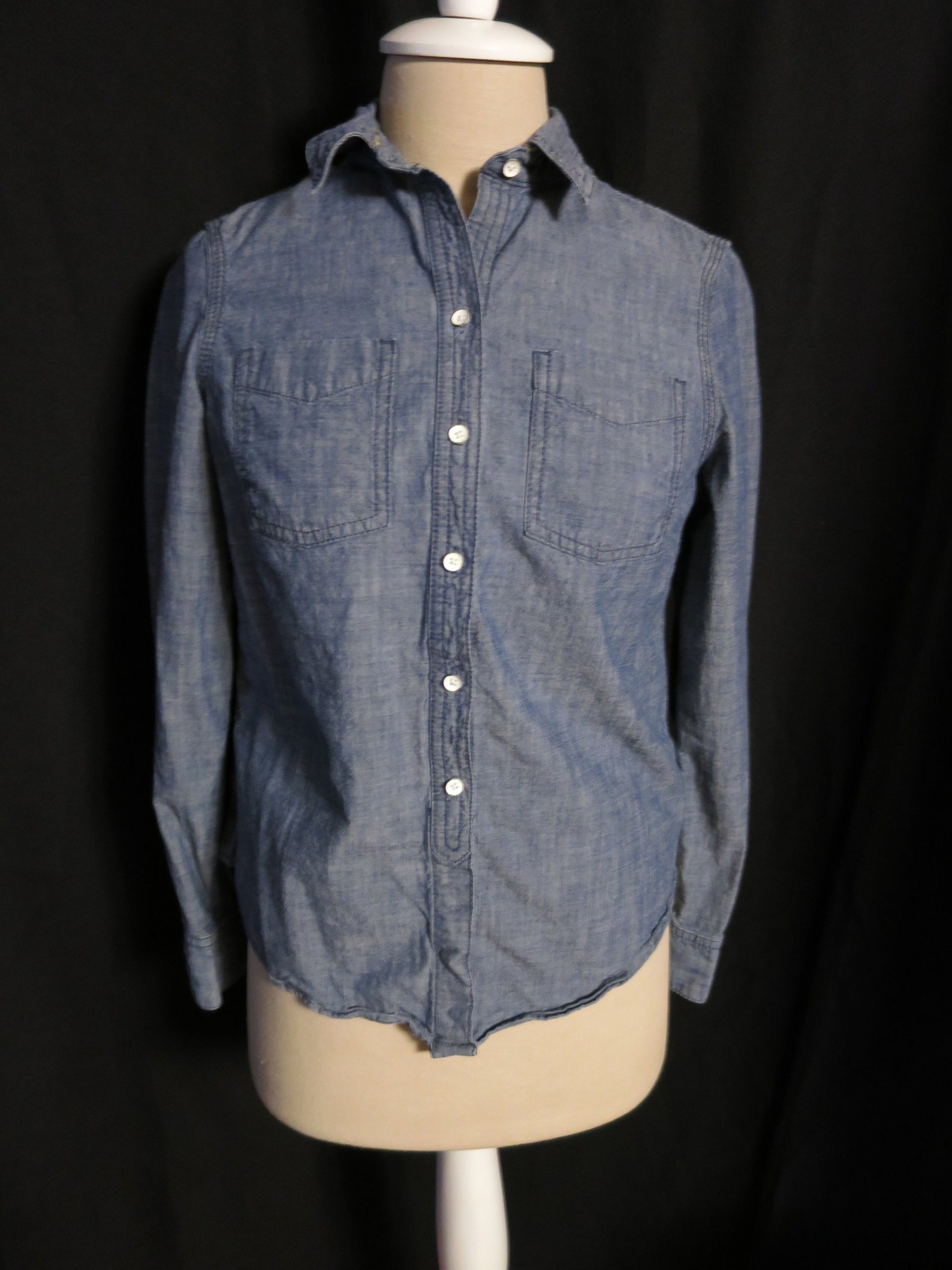 Vintage Lands End Denim Shirt Top Blouse Size 2 P Womens Etsy