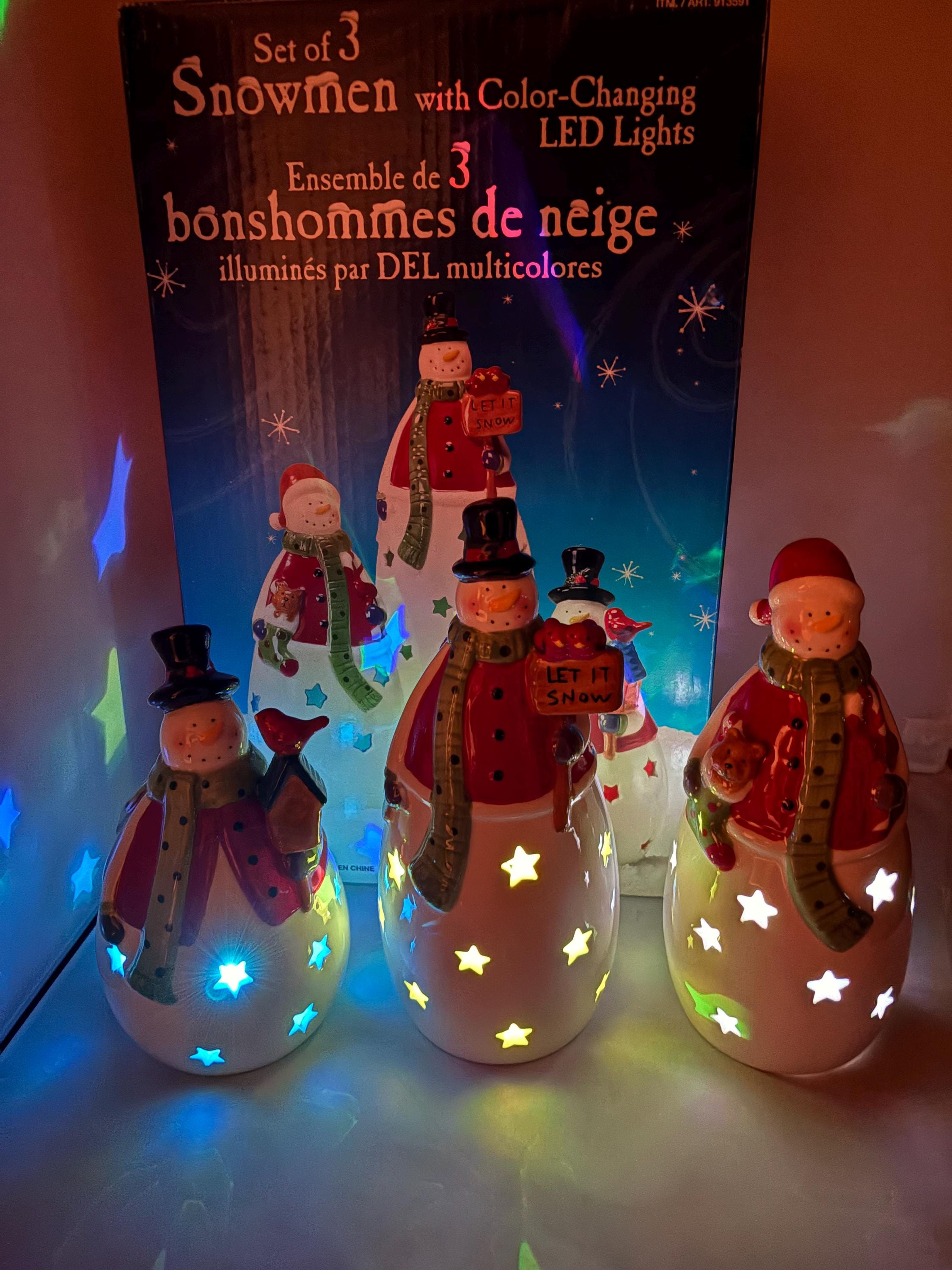 Multi Color Led Snowman Snowmen With Color Changing LED Lights Set of 3 - Etsy