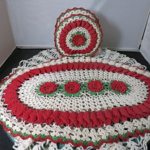 Serviettenhalter und Hot Pad 2er Set Mid Century 1960er Jahre Hand gehäkelt