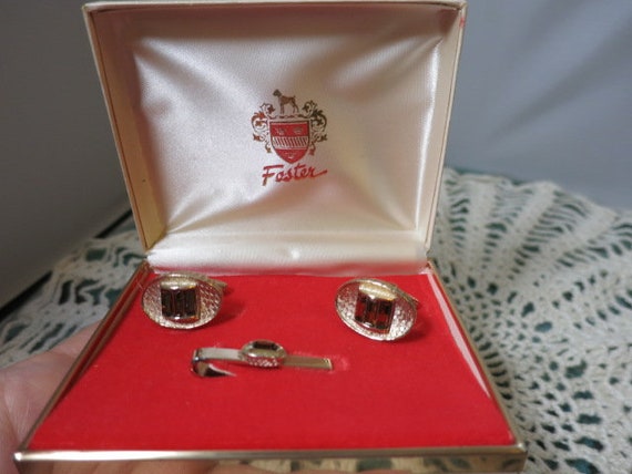 Vintage Foster Cufflinks and Tie Clip Boxed Set c… - image 1