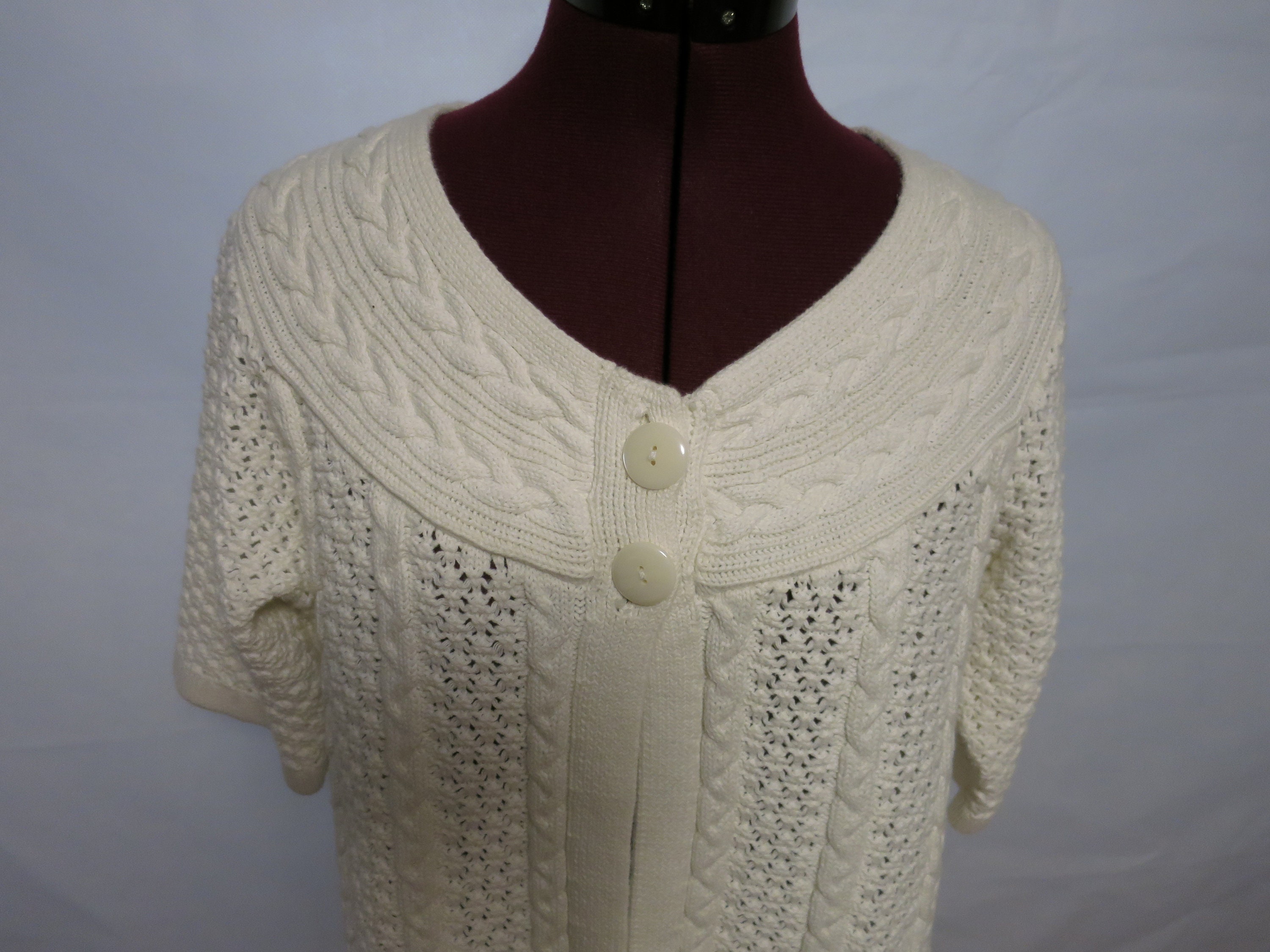 alliesvintagealley Vintage Croft \u0026 Barrow Women's Cardigan Sweater Size 1x Off White Short Sleeve