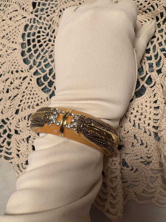 Insect Hinged Bracelet Solid Butterscotch over Go… - image 9