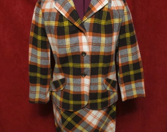 Vintage 1960s Plaid Blazer Skirt Set: Bobbie Brooks, Orange Brown