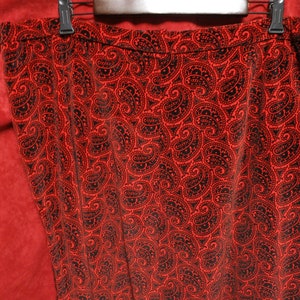 Vintage Paisley Flared Skirt Red Black Long syntehtic velveteen hand tailored size large see measurements