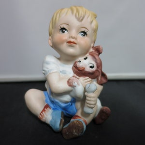 Vintage Boy hugging Puppy Dog Figurine marked N Maker unknown possible Capodimonte