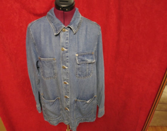 Vintage Chicos Denim Jean Shirt Jacket Size 1 Mens Pockets