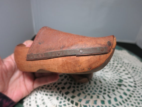 Vintage Childrens Wooden Dutch Clogs with leather… - image 7