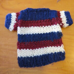 Vintage Barbie Doll Hand Knit Knitted Sweater Blue Cream and Maroon striped