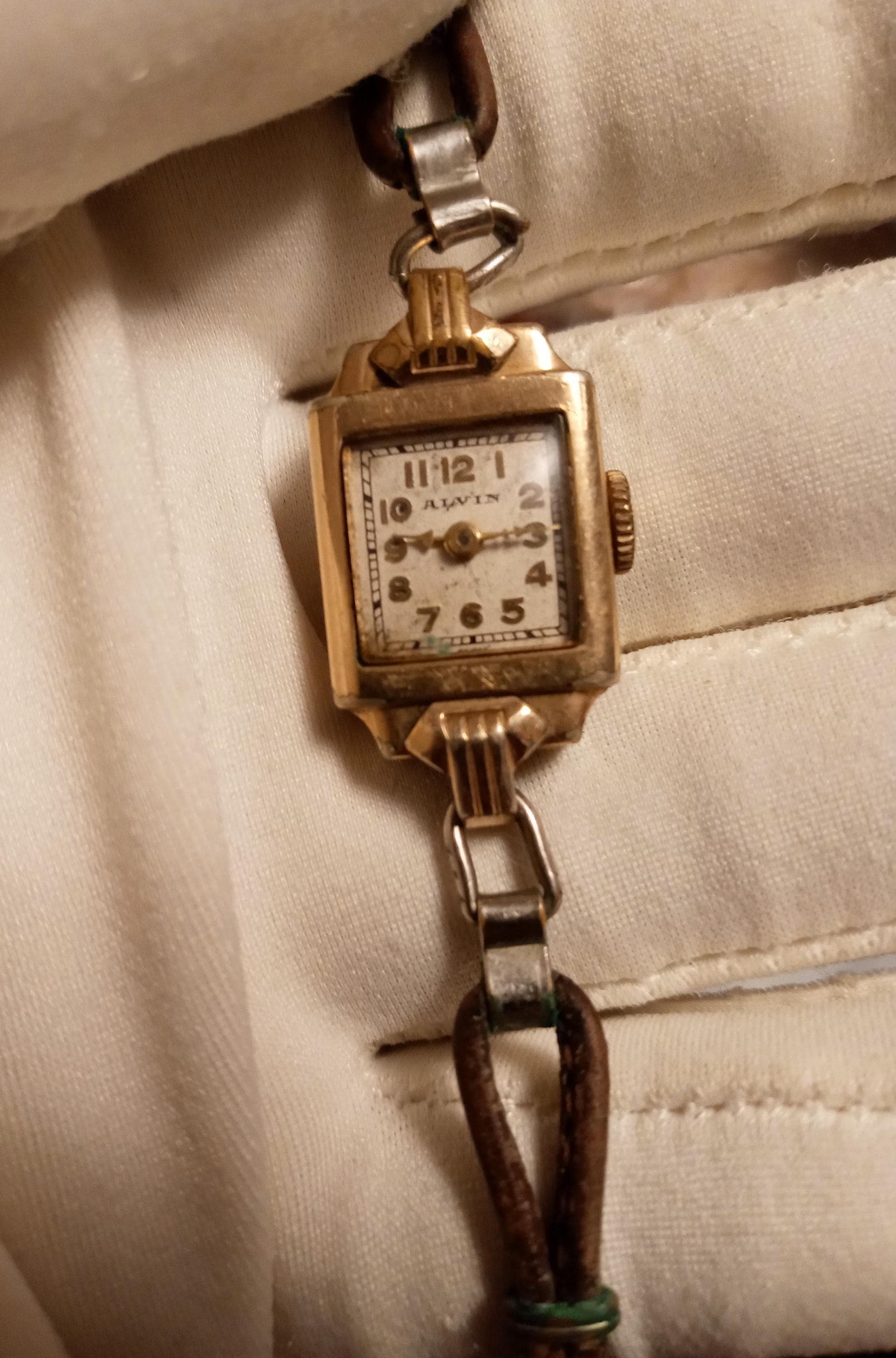 Vintage Art Deco Style Jeweled Womans Watch Band And Case Used This gorgeous Platinum Art Deco Ladies Cocktail Watch is the  main image 2