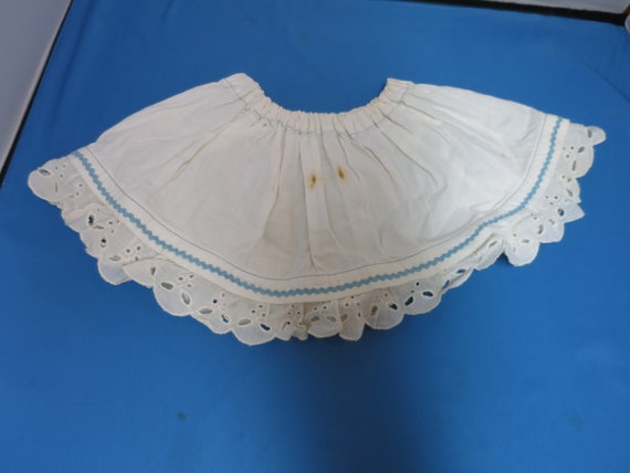 Antique Baby Skirt Slip White cotton blue embroid… - image 1